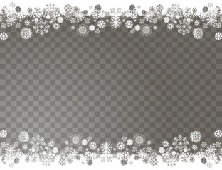 Elegant snow border on a transparent background. Abstract snowflakes background for your Merry Christmas and Happy New Year design. Vector winter holiday illustration
