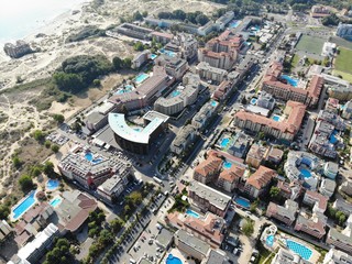 Fototapeta premium Bulgaria aerial photo of the beautiful hotel and city area of Sunny Beach near Nesebar