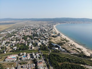 Fototapeta premium Bulgaria aerial photo of the beautiful hotel and city area of Sunny Beach near Nesebar
