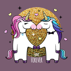 Romantic couple of unicorns. Happy Valentine`s Day. Love