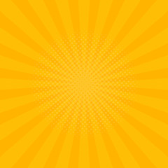 Bright yellow rays background. Comics, pop art style. Vector illustration