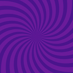 Swirling radial bright purple pattern background. Vector illustration for swirl design. Vortex starburst spiral twirl square. Helix rotation rays. Scalable stripes. Fun sun light beams.