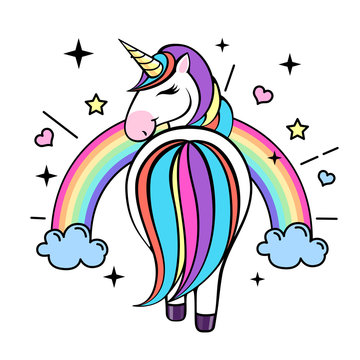 Vector illustration of fantasy animal horse unicorn. Flat style design