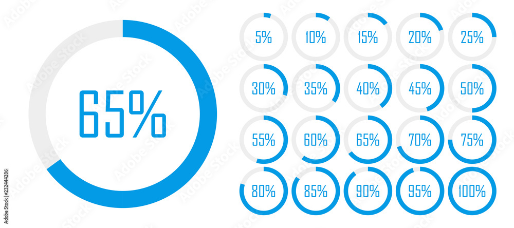 Poster set of circle percentage diagrams from 0 to 100 for web design, user ui interface or infographic - i