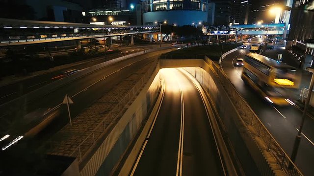 Hectic city night life of fast speed metropolis. Central district of big city in rush hour
