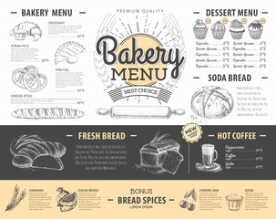 Vintage bakery menu design. Restaurant menu