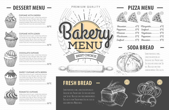 Vintage bakery menu design. Restaurant menu