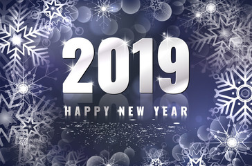 Happy New Year 2019 card with shiny snowflakes