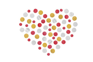 Red gold and silver glitter confetti paper cut on white background - isolated