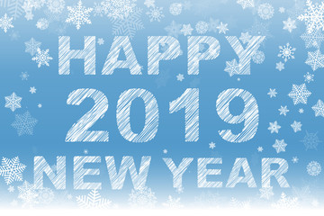 a blue background with white snowflakes happy new year
