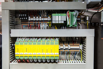 Safety relay modules close up view