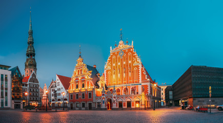 Riga, Latvia. Town Hall Square With St. Peter's Church, Schwabe 