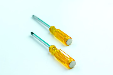 Isolated Close up Yellow Screwdriver on a White Background