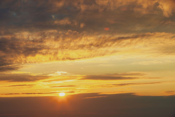 Fototapeta na wymiar Sunrise Sunset Sky. Bright Dramatic Sky With Colorful Clouds. Ye