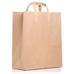 Paper bag package on white background isolation