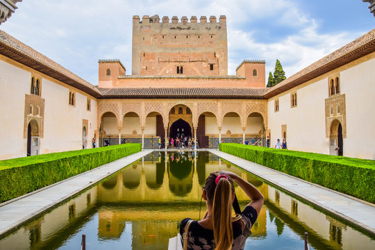Court of the Myrtles (Patio de los Arrayanes) in Alhambra Palace, Granada, Spain