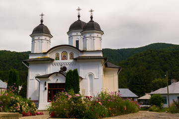 Maneciu, Romania - August 15, 2018: Beautiful picture of Suzana Monastery in Maneciu, Prahova, Romania.