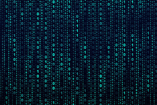 Binary computer code on black background, abstract illustration