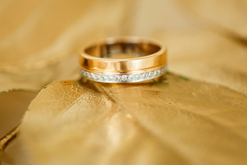Obraz na płótnie Canvas A pair of wedding rings with bokeh background