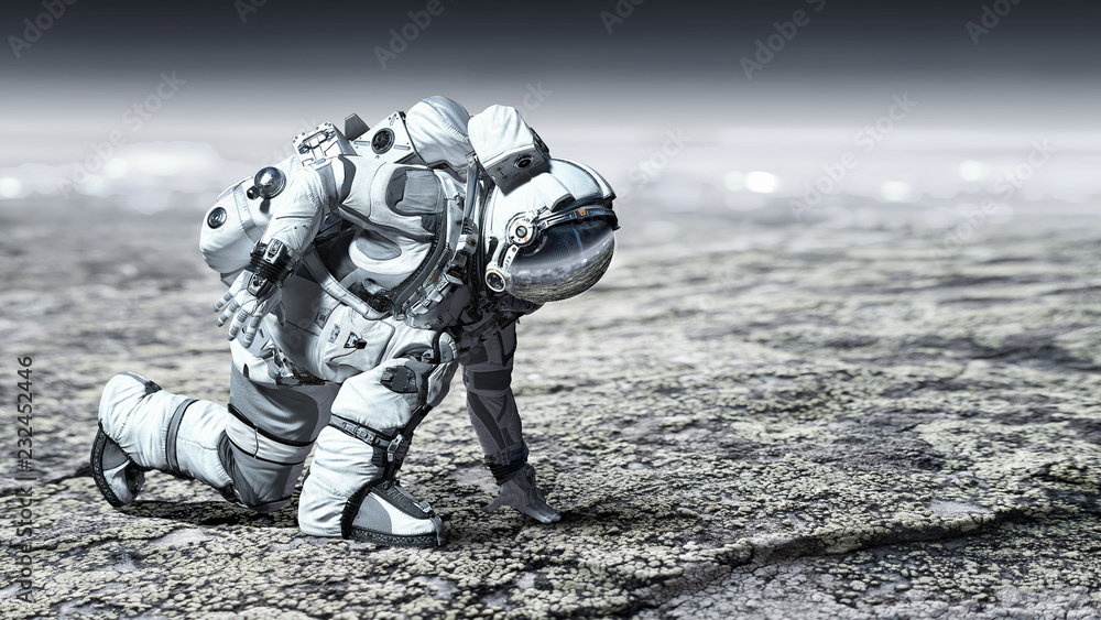Canvas Prints astronaut starting to run. mixed media