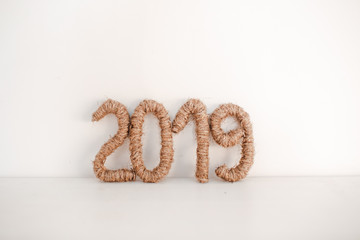 Christmas and happy new year decor with 2019 numbers on white background