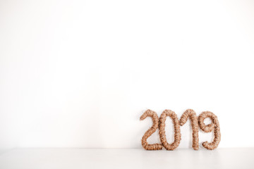 Christmas and happy new year decor with 2019 numbers on white background
