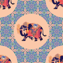 Indian elephant. Seamless pattern