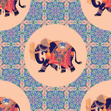 Indian elephant. Seamless pattern
