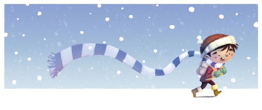 ni&ntilde;o con bufanda en invierno nevando