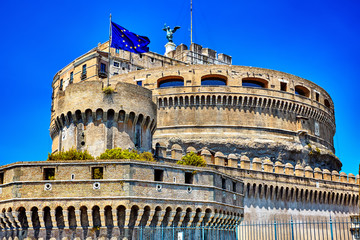 Castel Sant Angelo or Mausoleum of Hadrian in Rome Italy, built in ancient Rome, it is now the...
