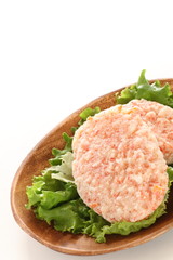 Japanese food, crab cake on lettuce