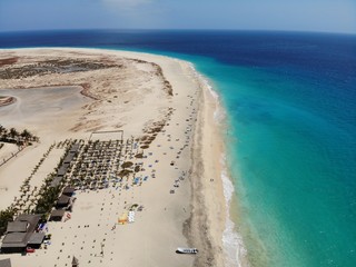 Cape Verde aerial view of the beautiful beaches at Santa Maria beach in Sal Island Cape Verde -...