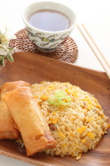 Homemade spring roll and fried rice for Chinese food image