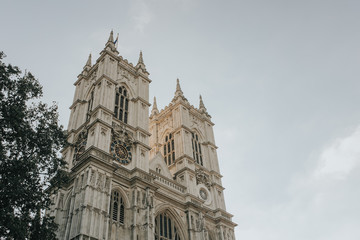 Fototapeta na wymiar West facade of Westminster Abbey, in London, England.