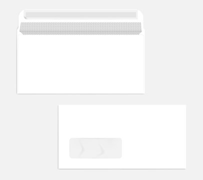 White Left Hand Window Self Seal Envelope With Security Pattern Mockup