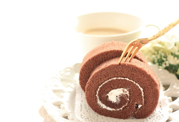 Homemade chocolate swiss roll cake 