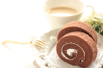 Homemade chocolate swiss roll cake 