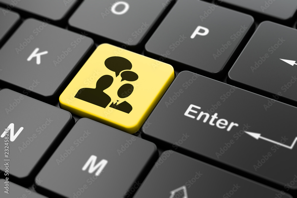 Aufkleber business concept: computer keyboard with business meeting icon on enter button background, 3d render