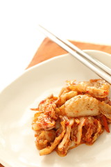 Korean food, chicken skin and kimchi stir fried