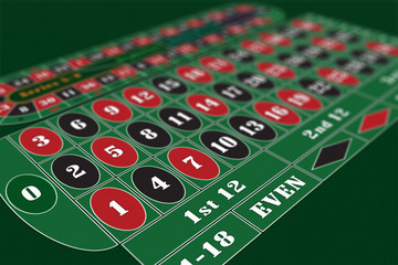 European Roulette Table perspective raster illustration, shallow DoF