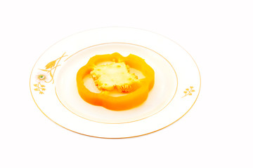 yellow pepper cross section in ceramic plate