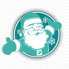 Christmas turquoise round sign with a silhouette of Santa Claus arms divorced to the sides,