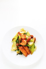 Asian food, chili pepper stir fried with prawn and celery