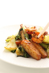 Asian food, chili pepper stir fried with prawn and celery