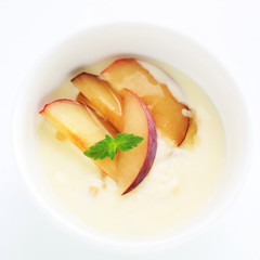 Plum and mint on honey yogurt