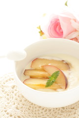 Plum and mint on honey yogurt