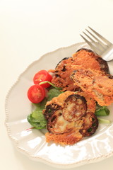 Asian food, cheese and lotus roots slices fried