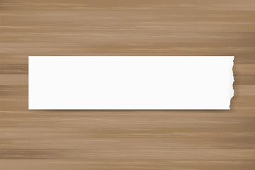 Ripped paper background on brown wood texture. Torn paper edge with area for copy space. Vector.