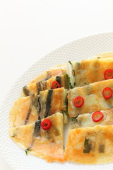 Homemade spring onion and chili pepper pan cake jeon
