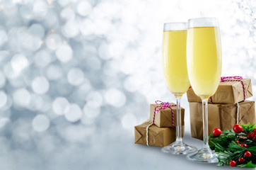 Champagne in in glasses with Christmas decoration